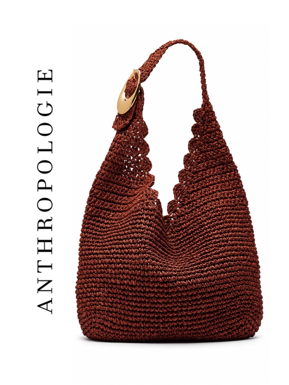Anthropologie Love Knot Raffia Buckle Slouchy Bag